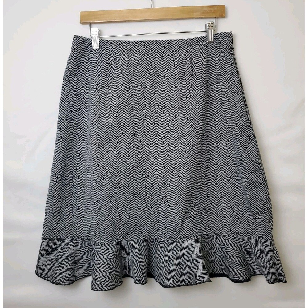 Hanna Andersson Women's Ruffle Hem Skirt Gray Black Size 12P Knee Length Career